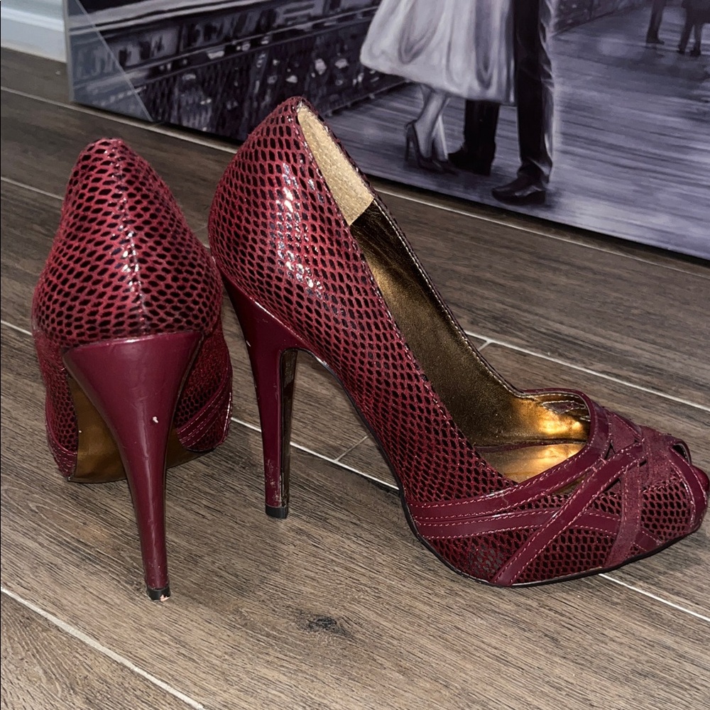 Burgundy Peep-Toe Heels - Picture 4 of 8